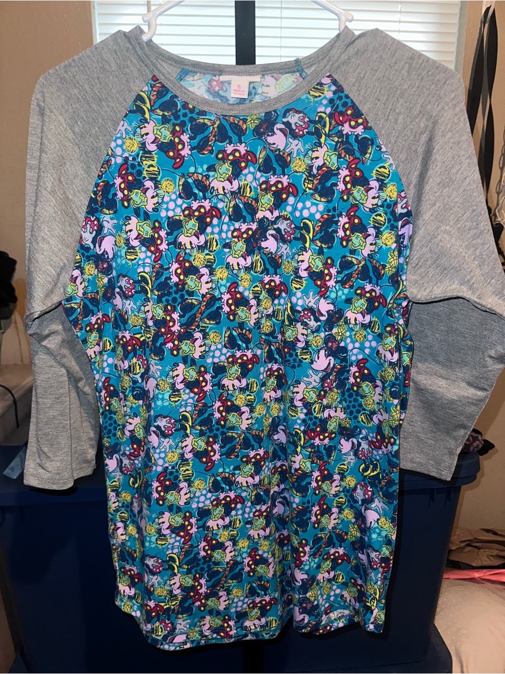 LuLaRoe Kids Blue Floral Character Raglan Pajama Top